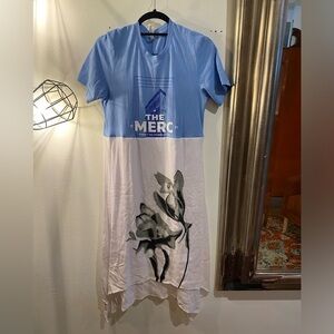 OOAK Upcycled The Merch Helena, MT Blue and White Graphic T-Shirt Dress